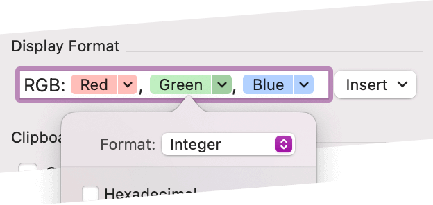 Screenshot of customizing a color format